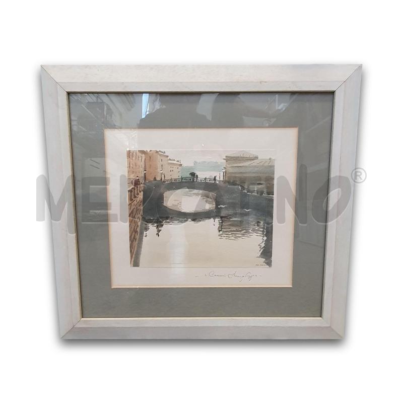 QUADRO ACQUERELLO PONTE SCORCIO DI SAN PIETROBURGO 30X25 CM CORNICE BIANCA 46X43 CM | Mercatino dell'Usato Osasco 1