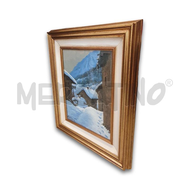QUADRO DIPINTO NEVE CANAVESE 30X40 CM CORNICE LEGNO DORATO 49X59 CM | Mercatino dell'Usato Osasco 2