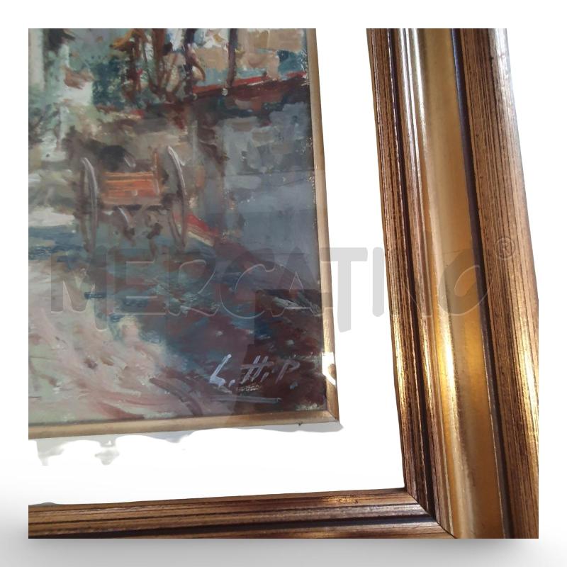 QUADRO DIPINTO PIETRO LIETTI CARRETTO SU VIA DEL BORGO CORNICE 50X95 LEGNO DORATO | Mercatino dell'Usato Osasco 2
