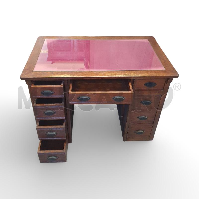 SCRIVANIA LEGNO 9 CASSETTI PIANO VELLUTO ROSSO CON VETRO | Mercatino dell'Usato Osasco 2