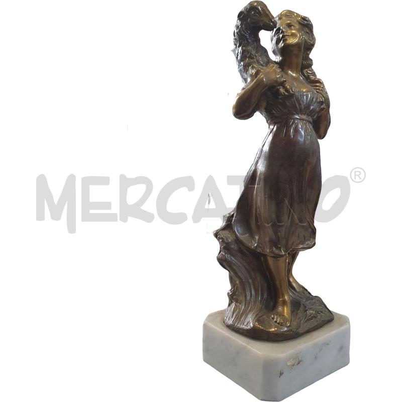 SCULTURA BRONZO PASTORELLA FINE 800P. UCCELLO | Mercatino dell'Usato Osasco 1