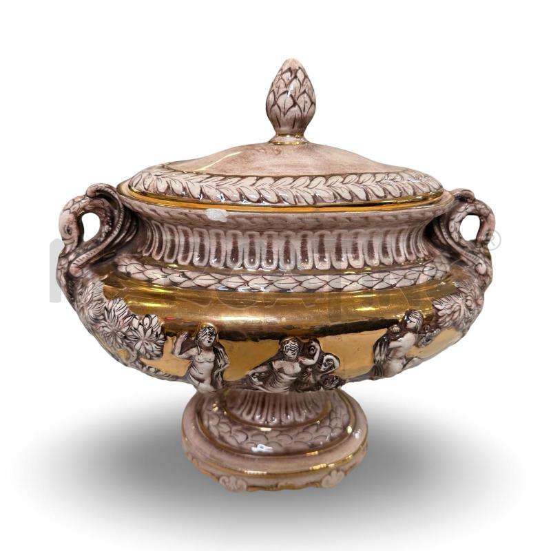 VASO CAPODIMONTE OVALE BEIGE E DORATO(LIEVE SBACCATURA) | Mercatino dell'Usato Osasco 1