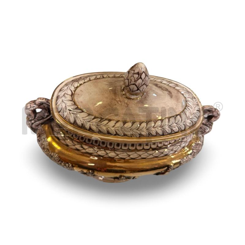VASO CAPODIMONTE OVALE BEIGE E DORATO(LIEVE SBACCATURA) | Mercatino dell'Usato Osasco 2