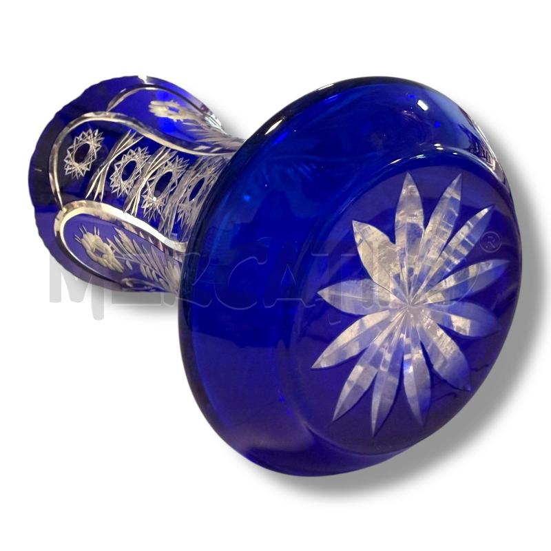 VASO CRISTALLO BLU COBALTO CON DECORO FLOREALE 26CM | Mercatino dell'Usato Osasco 3