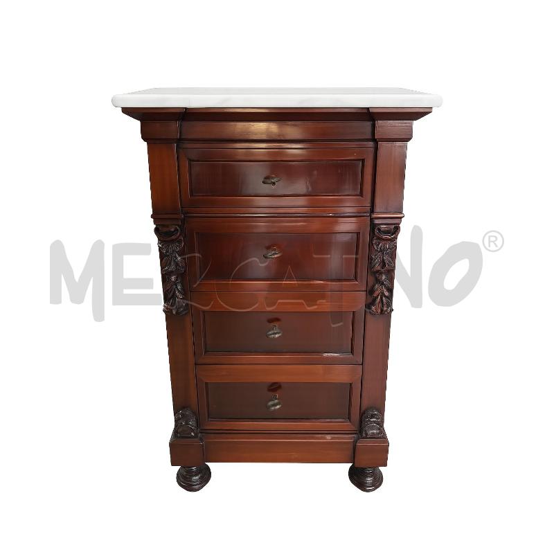 COMODINO IN LEGNO CON CASSETTIE MARMO BIANCO  | Mercatino dell'Usato Marsala 1