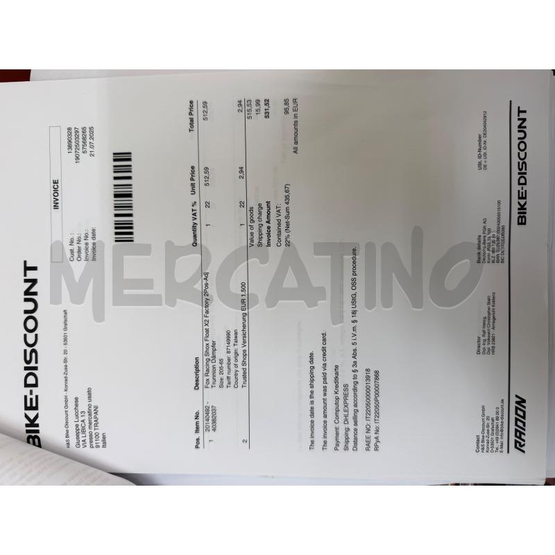 AMMORTIZZATORE FOX KASHIMA GRIP 2X IN GARANZIA | Mercatino dell'Usato Trapani via libica 5