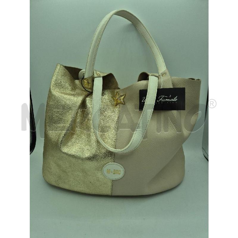 BORSA DONNA BRACCIALINI IN PELLE CREMA E DORATA  | Mercatino dell'Usato Trapani via libica 1