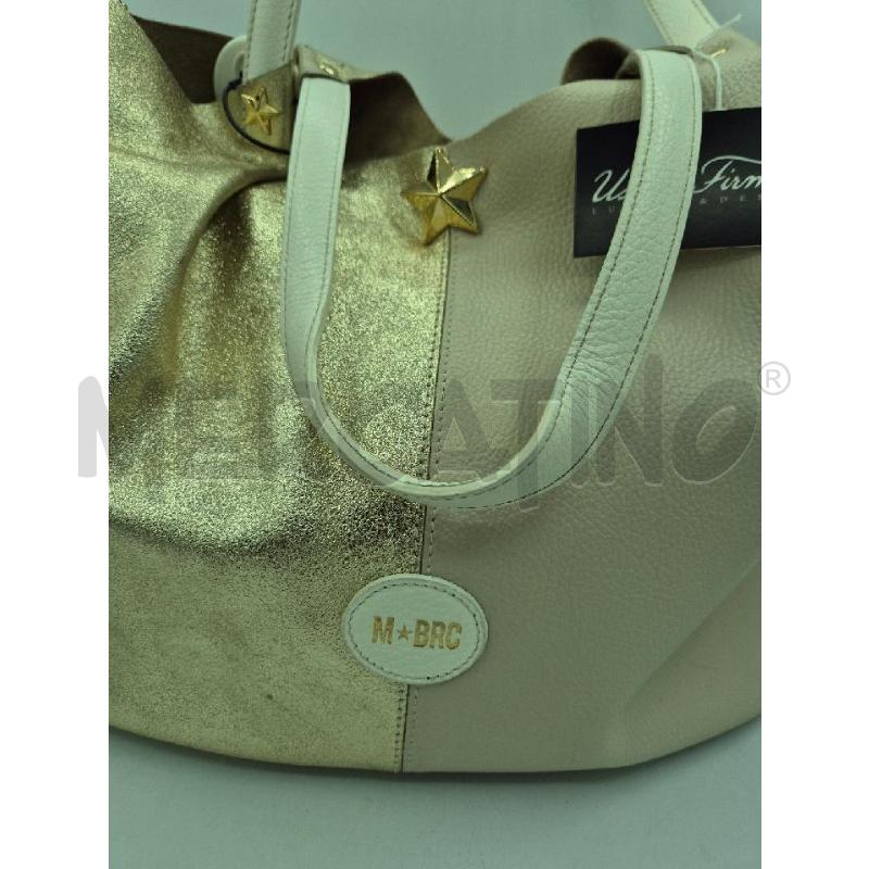 BORSA DONNA BRACCIALINI IN PELLE CREMA E DORATA  | Mercatino dell'Usato Trapani via libica 2