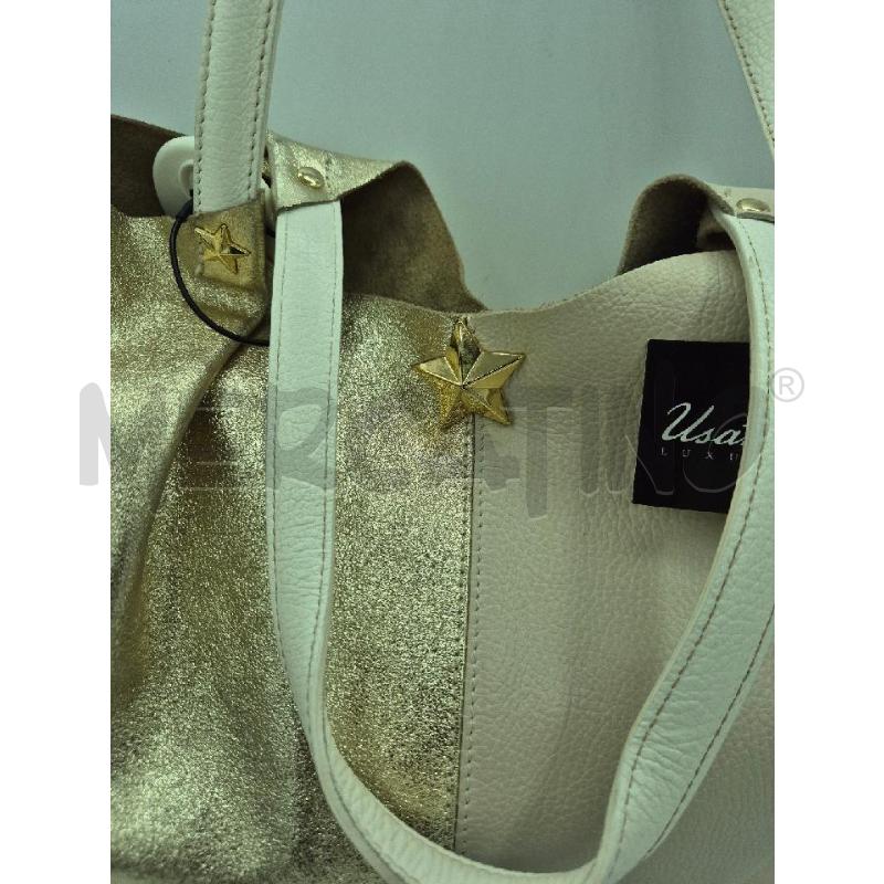 BORSA DONNA BRACCIALINI IN PELLE CREMA E DORATA  | Mercatino dell'Usato Trapani via libica 3