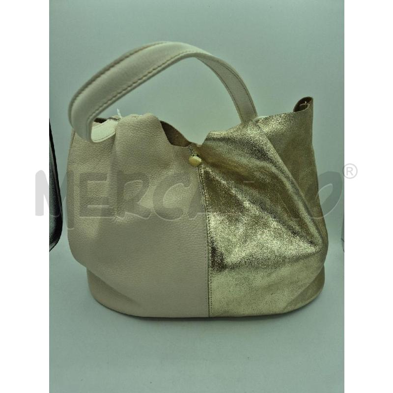 BORSA DONNA BRACCIALINI IN PELLE CREMA E DORATA  | Mercatino dell'Usato Trapani via libica 4