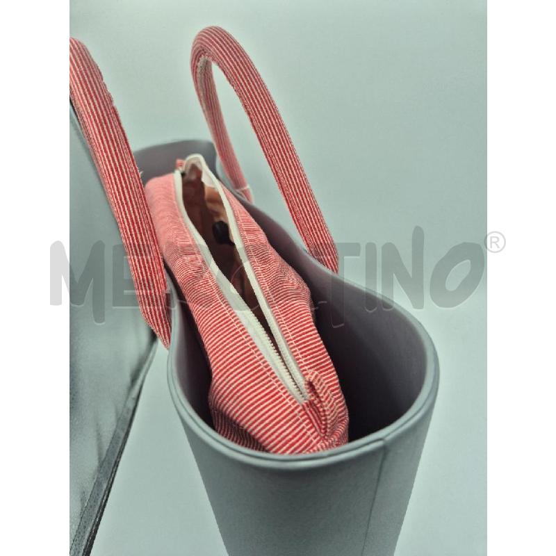 BORSA DONNA O BAG GRIGIO MANICI ROSSI | Mercatino dell'Usato Trapani via libica 3