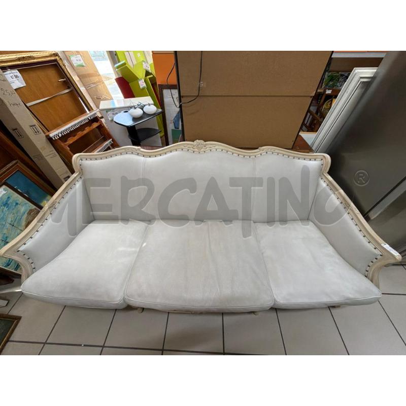 DIVANO  BAXTER  PELLE BIANCA E LEGNO  | Mercatino dell'Usato Trapani via libica 3