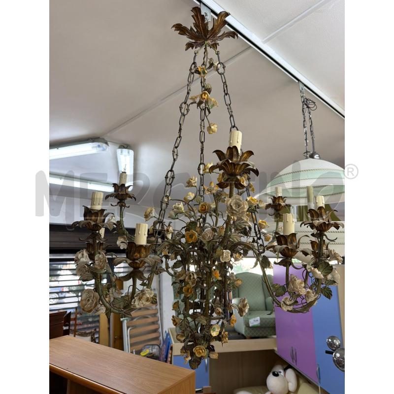 LAMPADARIO FIORELLINI CERAMICA E FERRO BATTUTO | Mercatino dell'Usato Trapani via libica 1