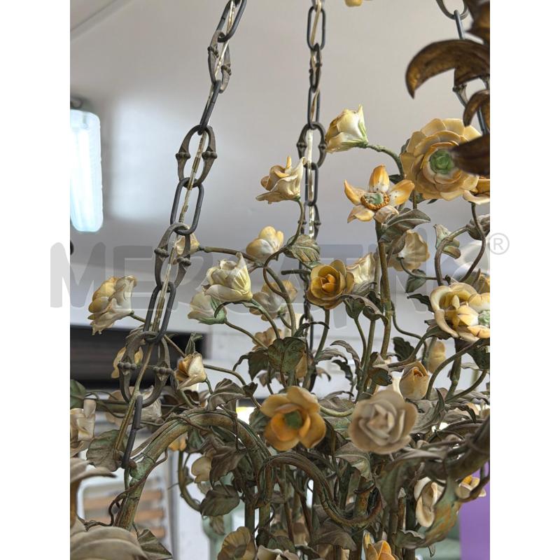 LAMPADARIO FIORELLINI CERAMICA E FERRO BATTUTO | Mercatino dell'Usato Trapani via libica 3