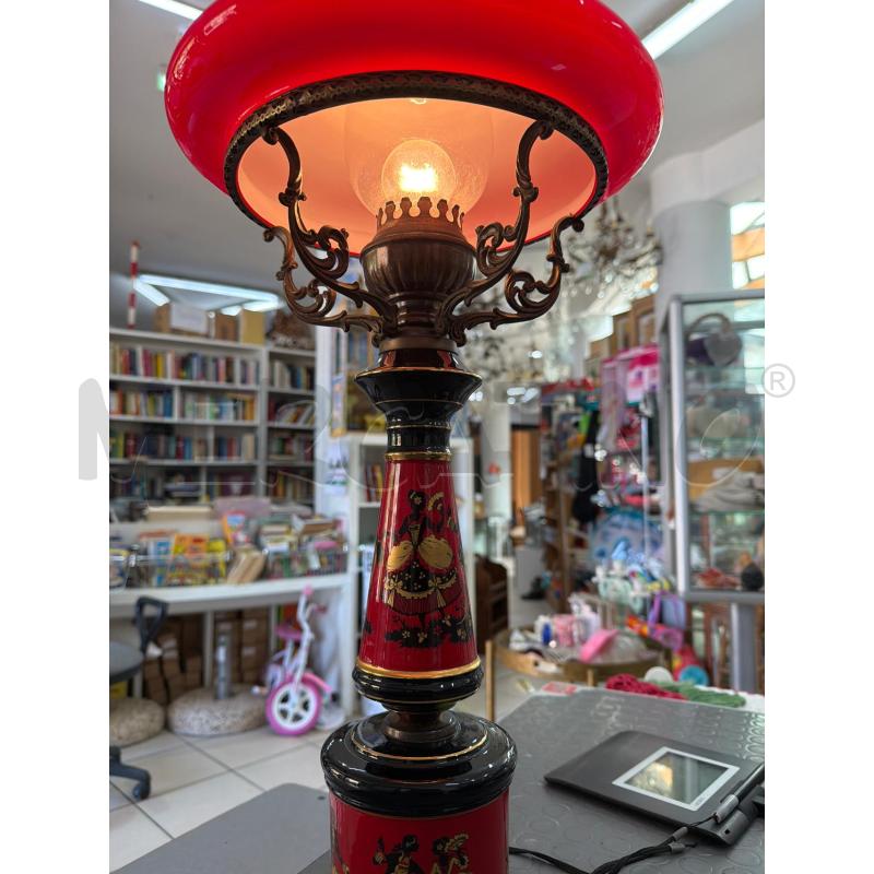 LAMPADA DA TAVOLO PORCELLANA E VETRO ROSSO EMPAIRE  | Mercatino dell'Usato Trapani via libica 4