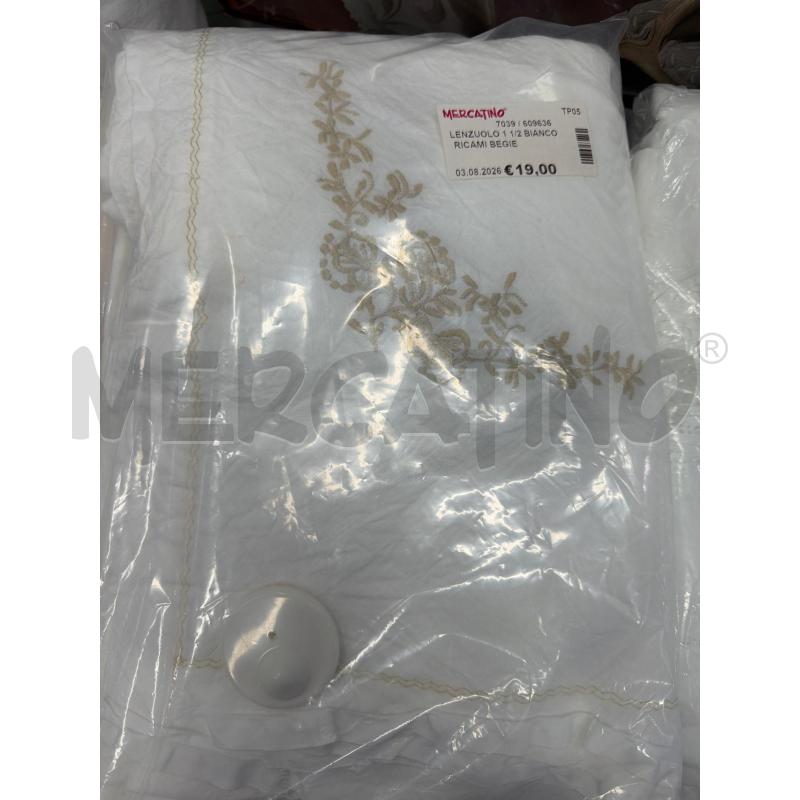 LENZUOLO 1 1/2 BIANCO RICAMI BEGIE | Mercatino dell'Usato Trapani via libica 1