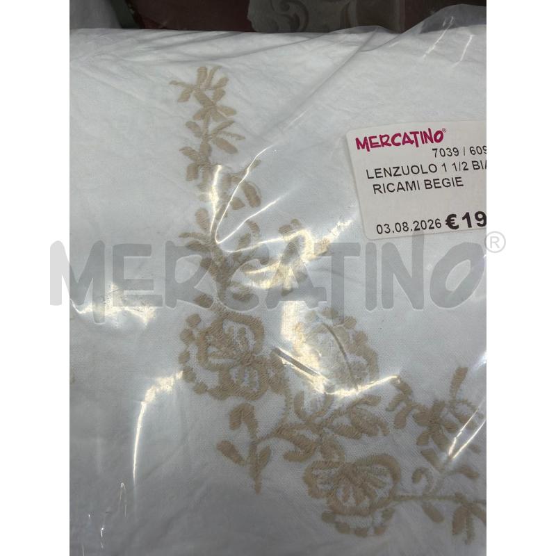 LENZUOLO 1 1/2 BIANCO RICAMI BEGIE | Mercatino dell'Usato Trapani via libica 2