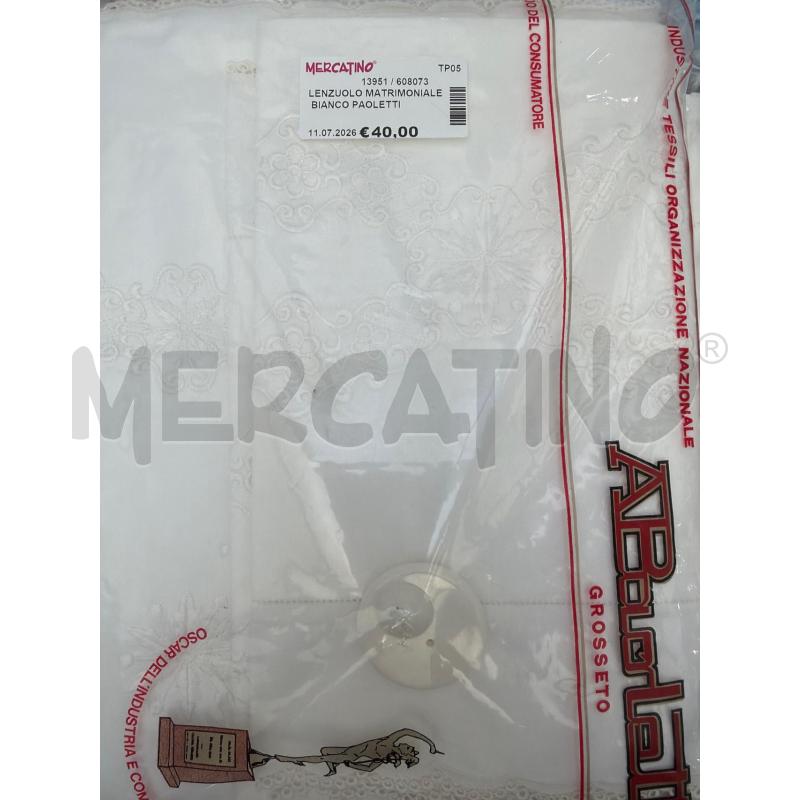 LENZUOLO MATRIMONIALE BIANCO PAOLETTI | Mercatino dell'Usato Trapani via libica 1