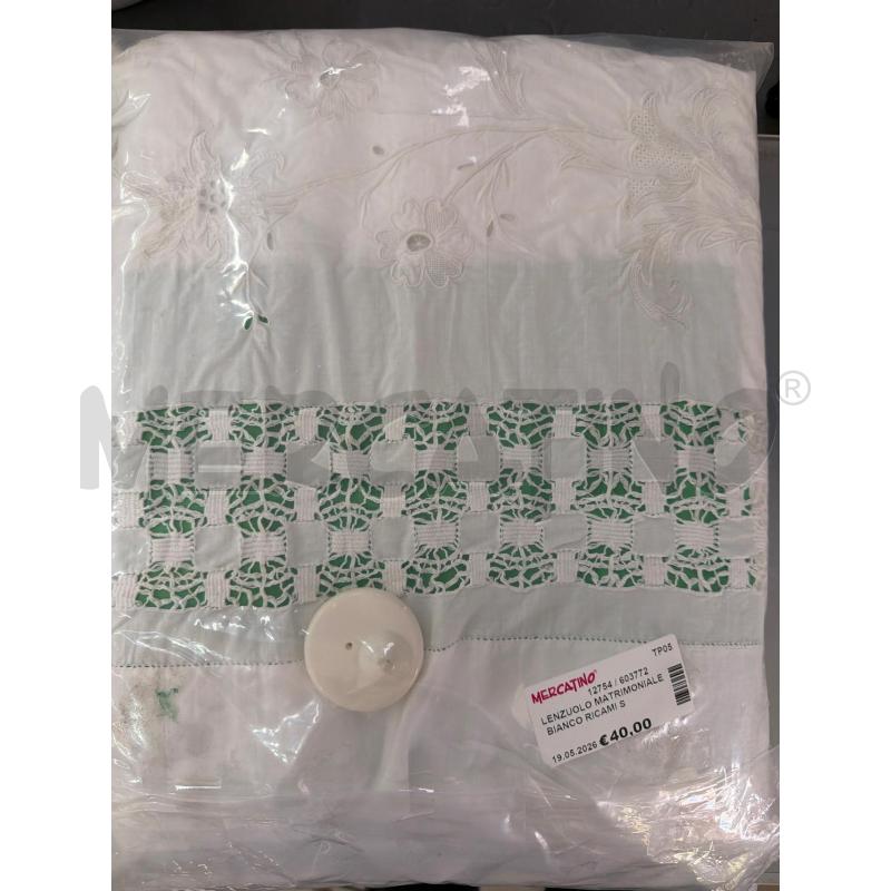 LENZUOLO MATRIMONIALE BIANCO RICAMI SOTTO SOPRA  | Mercatino dell'Usato Trapani via libica 1