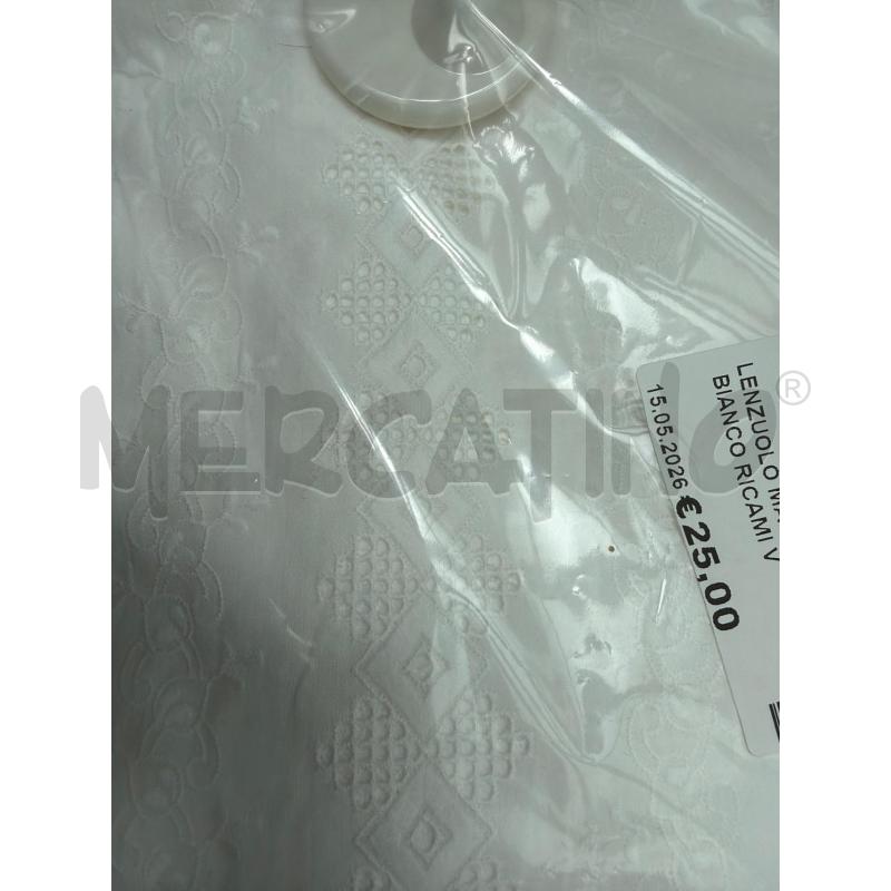 LENZUOLO MATRIMONIALE BIANCO RICAMI VERDE ROSA | Mercatino dell'Usato Trapani via libica 2
