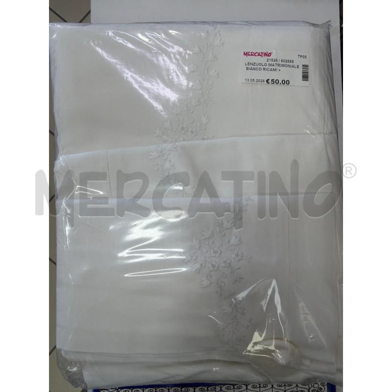 LENZUOLO MATRIMONIALE BIANCO RICAMI +SOTTO E FEDERE  | Mercatino dell'Usato Trapani via libica 1