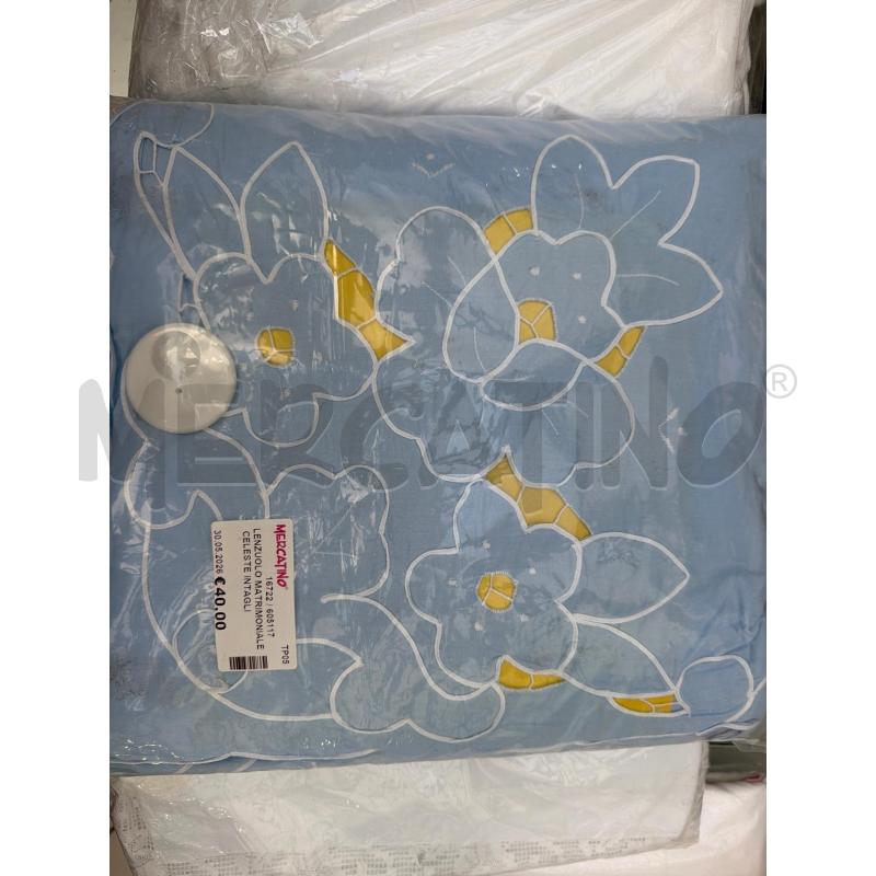 LENZUOLO MATRIMONIALE CELESTE INTAGLIO E SOTTO | Mercatino dell'Usato Trapani via libica 1