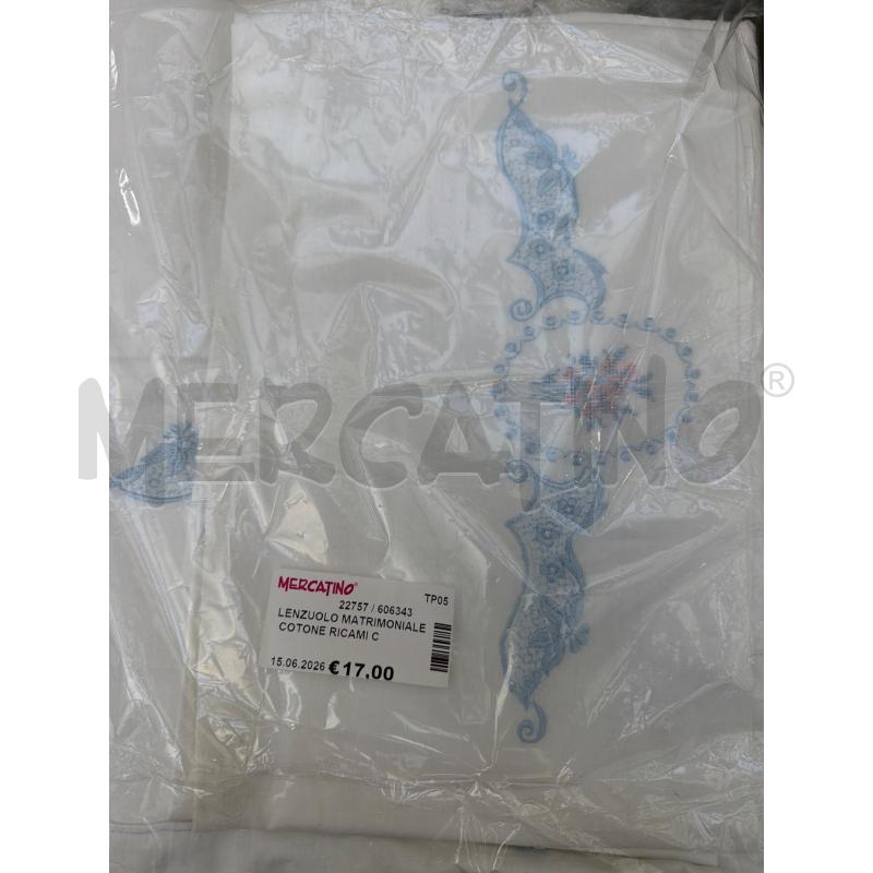 LENZUOLO MATRIMONIALE COTONE RICAMI CELESTE | Mercatino dell'Usato Trapani via libica 1