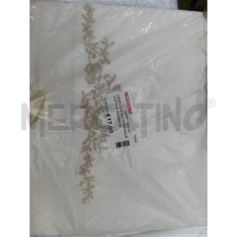 LENZUOLO MATRIMONIALE COTONE RICAMO BEGIE | Mercatino dell'Usato Trapani via libica 1