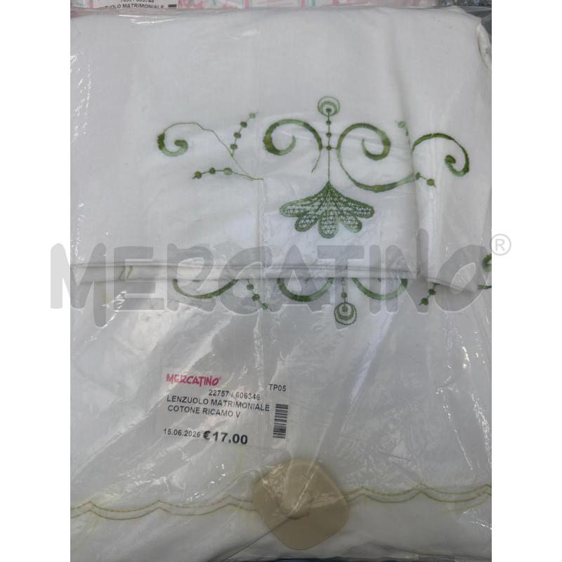 LENZUOLO MATRIMONIALE COTONE RICAMO VERDE | Mercatino dell'Usato Trapani via libica 1