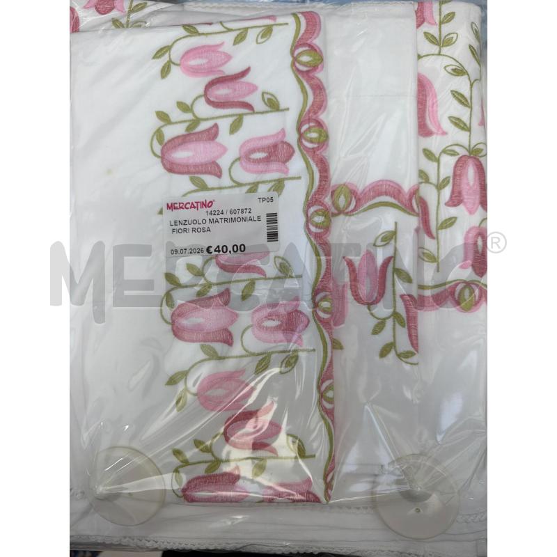 LENZUOLO MATRIMONIALE FIORI ROSA  | Mercatino dell'Usato Trapani via libica 1