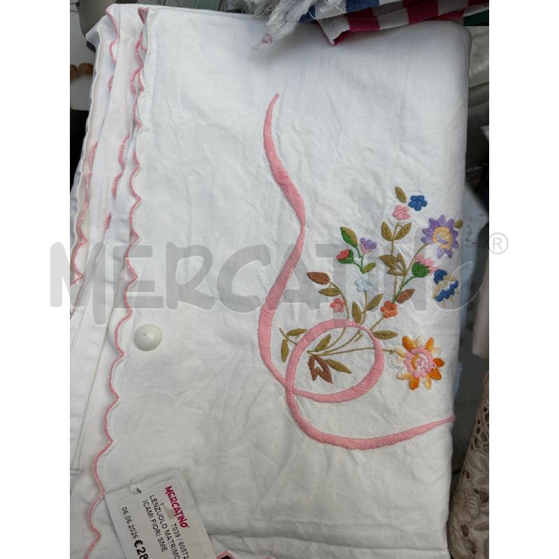 LENZUOLO MATRIMONIALE ICAMI FIORI SMERLATO ROSA  | Mercatino dell'Usato Trapani via libica 1