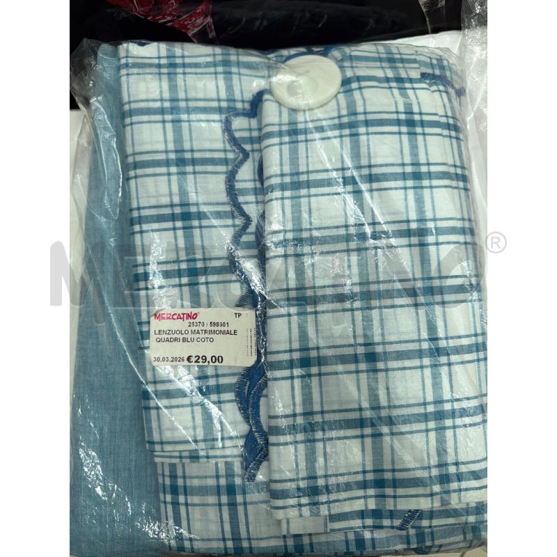 LENZUOLO MATRIMONIALE QUADRI BLU COTONE | Mercatino dell'Usato Trapani via libica 1