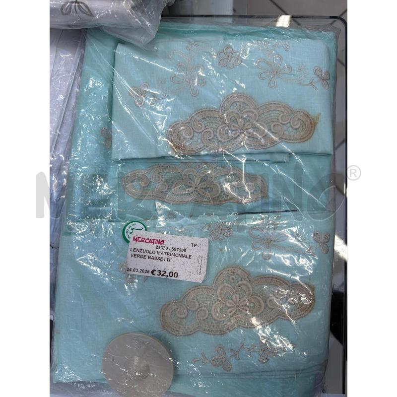 LENZUOLO MATRIMONIALE VERDE BASSETTI APPLICAZIONE BEGIE | Mercatino dell'Usato Trapani via libica 1