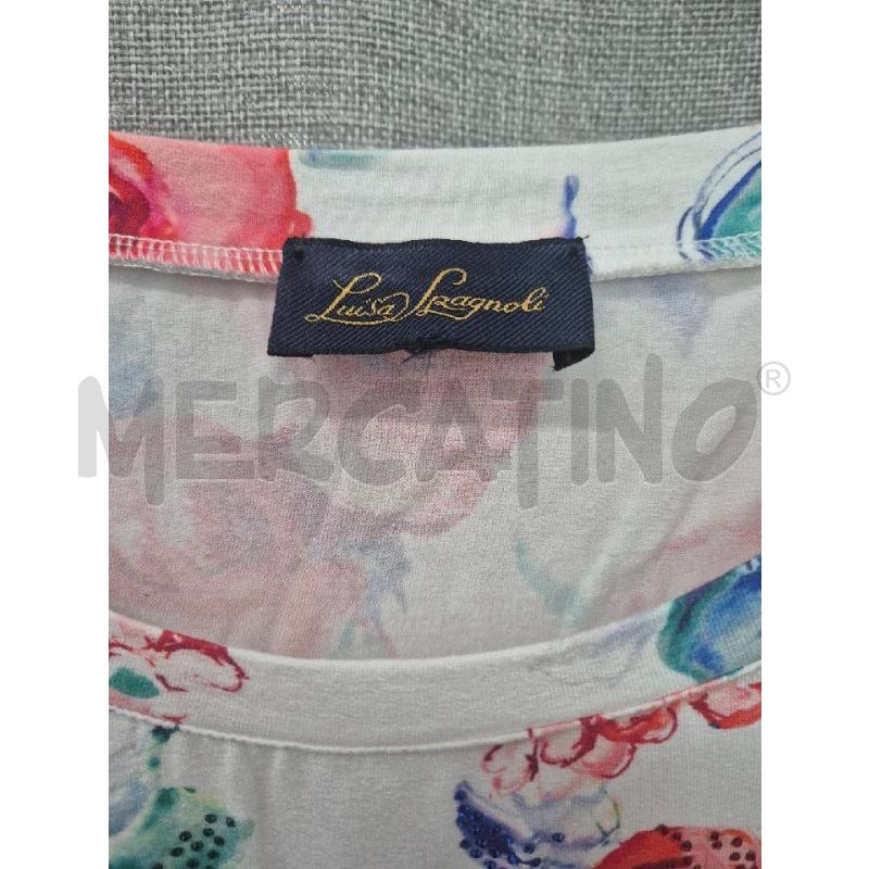 MAGLIA DONNA LUISA SPAGNOLI BIANCA E FIORI ROSSI | Mercatino dell'Usato Trapani via libica 2