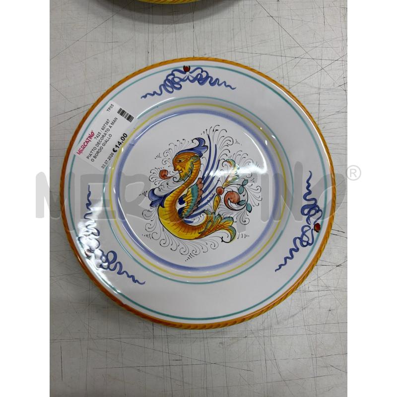 PIATTO DECORATO A MANO BORDO GIALLO | Mercatino dell'Usato Trapani via libica 1