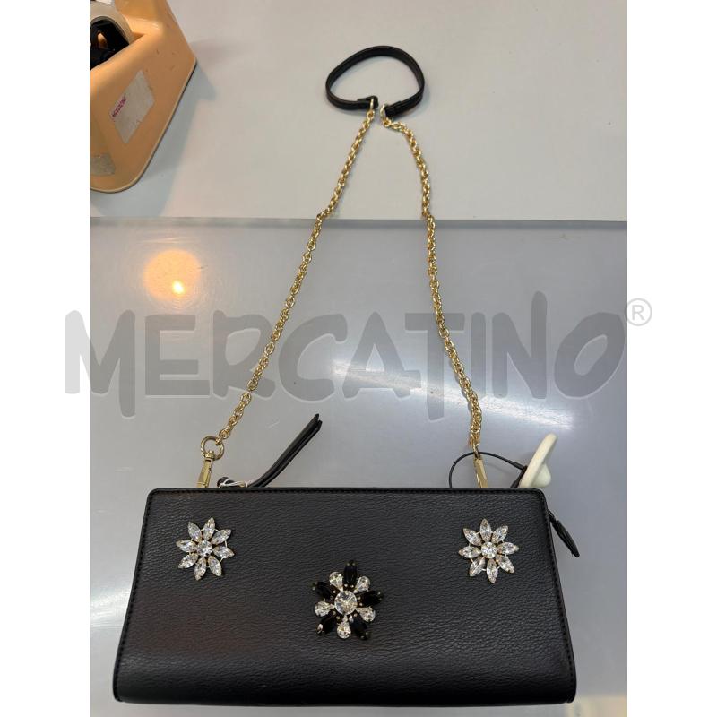 POCHETTE TOSCA NERA IN PELLE CON FIORI STRASS  | Mercatino dell'Usato Trapani via libica 2