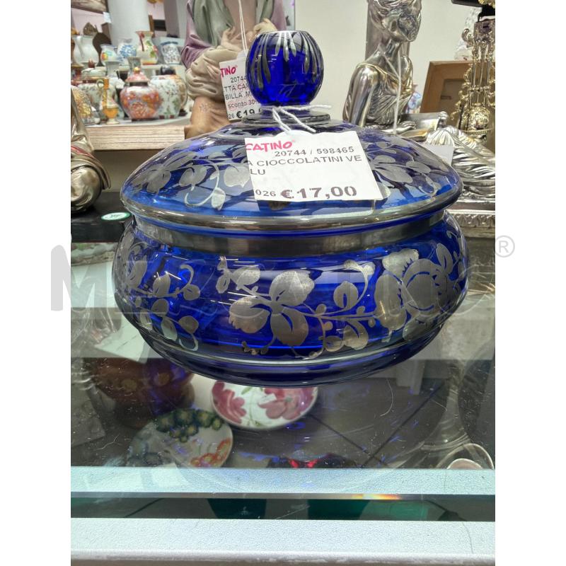 PORTA CIOCCOLATINI VETRO BLU  | Mercatino dell'Usato Trapani via libica 1