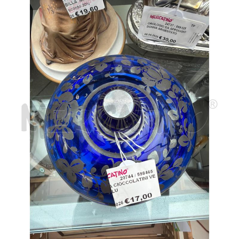 PORTA CIOCCOLATINI VETRO BLU  | Mercatino dell'Usato Trapani via libica 2