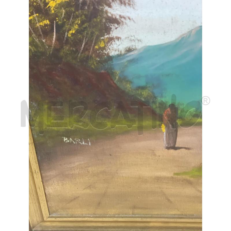 QUADRO MONTAGNA ALBERI UOMO CORNICE DORATA CON RILIEV | Mercatino dell'Usato Trapani via libica 2