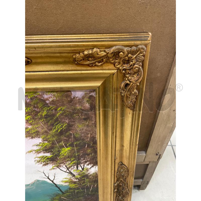 QUADRO MONTAGNA ALBERI UOMO CORNICE DORATA CON RILIEV | Mercatino dell'Usato Trapani via libica 3