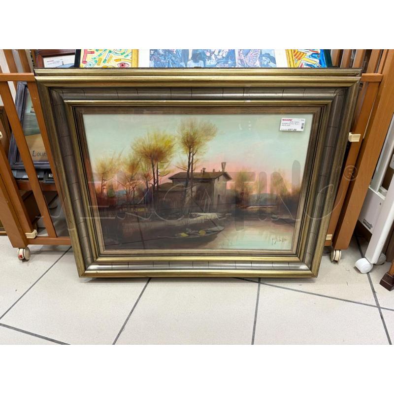 QUADRO OLIO SU TELA CASA E LAGO | Mercatino dell'Usato Trapani via libica 1