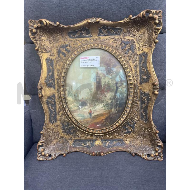 QUADRO OVALE PAESAGGIO CASTELLO CORNICE DORATA | Mercatino dell'Usato Trapani via libica 1