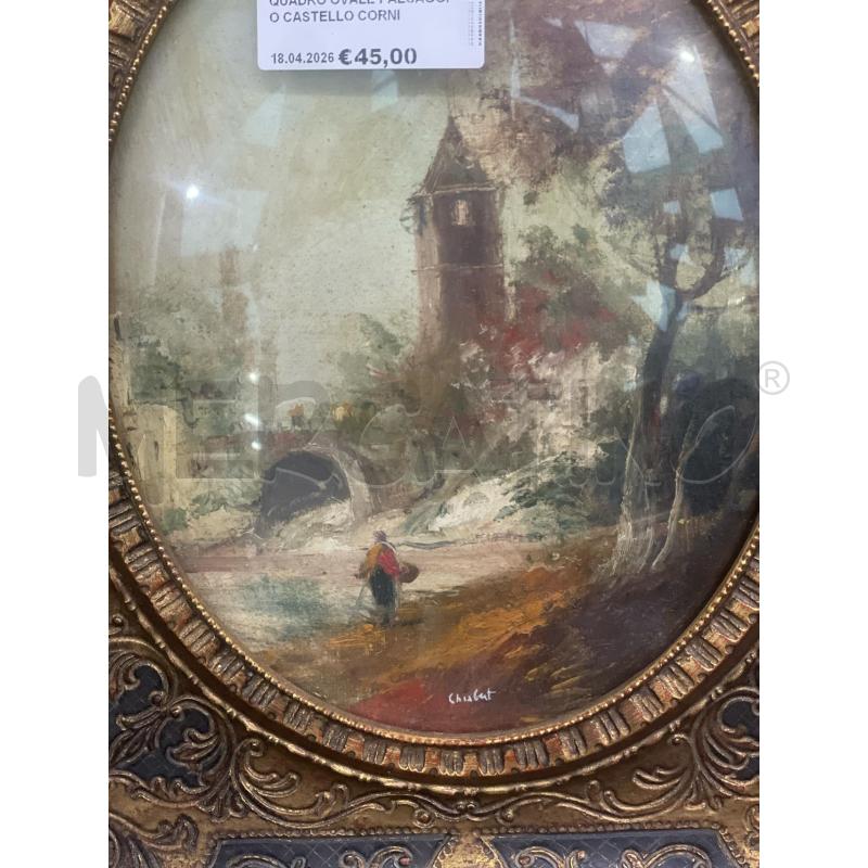 QUADRO OVALE PAESAGGIO CASTELLO CORNICE DORATA | Mercatino dell'Usato Trapani via libica 2