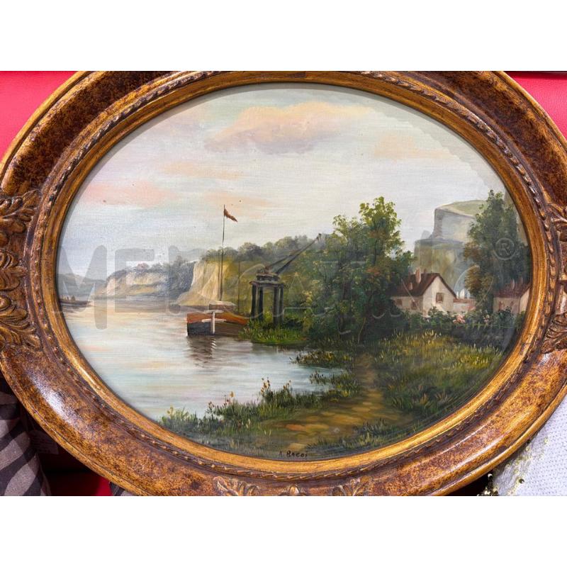 QUADRO OVALE PAESAGGIO LAGO | Mercatino dell'Usato Trapani via libica 2