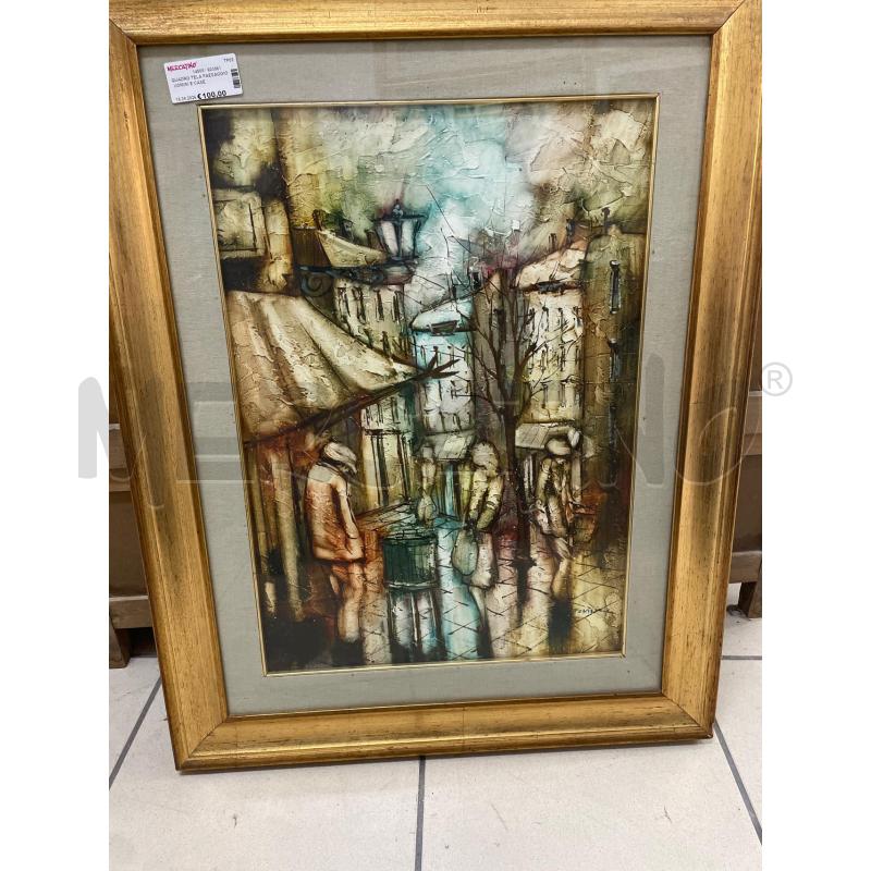 QUADRO TELA PAESAGGIO UOMINI E CASE | Mercatino dell'Usato Trapani via libica 1