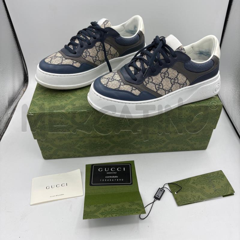 SNEAKERS GUCCI TESSUTO E PELLE BLU  | Mercatino dell'Usato Trapani via libica 1