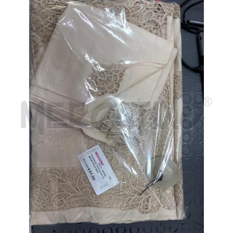 TOVAGLIA TAVOLA DA 12 BEGIE PIZZO BURANO | Mercatino dell'Usato Trapani via libica 1