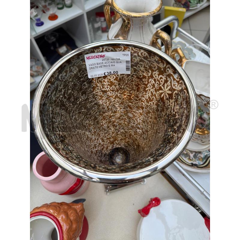 VASO BASE ACCIAIO QUADRATO VETRO E MARRO | Mercatino dell'Usato Trapani via libica 4