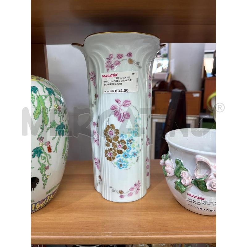 VASO LIMOGES BIANCO E FIORI FUXIA SMERLATO DORATO | Mercatino dell'Usato Trapani via libica 1