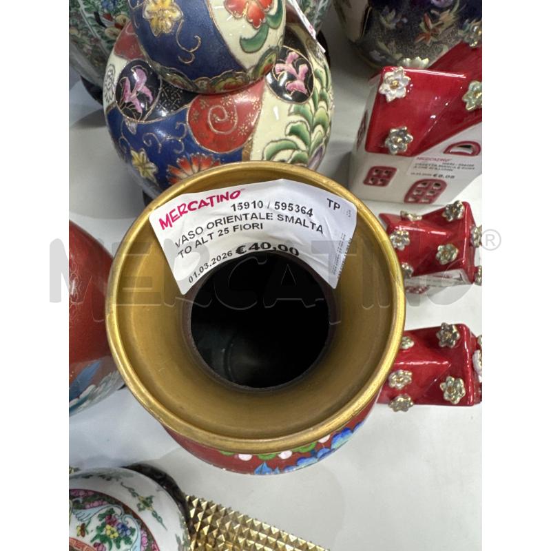 VASO ORIENTALE SMALTATO ALT 25 FIORI AZZURRI | Mercatino dell'Usato Trapani via libica 3